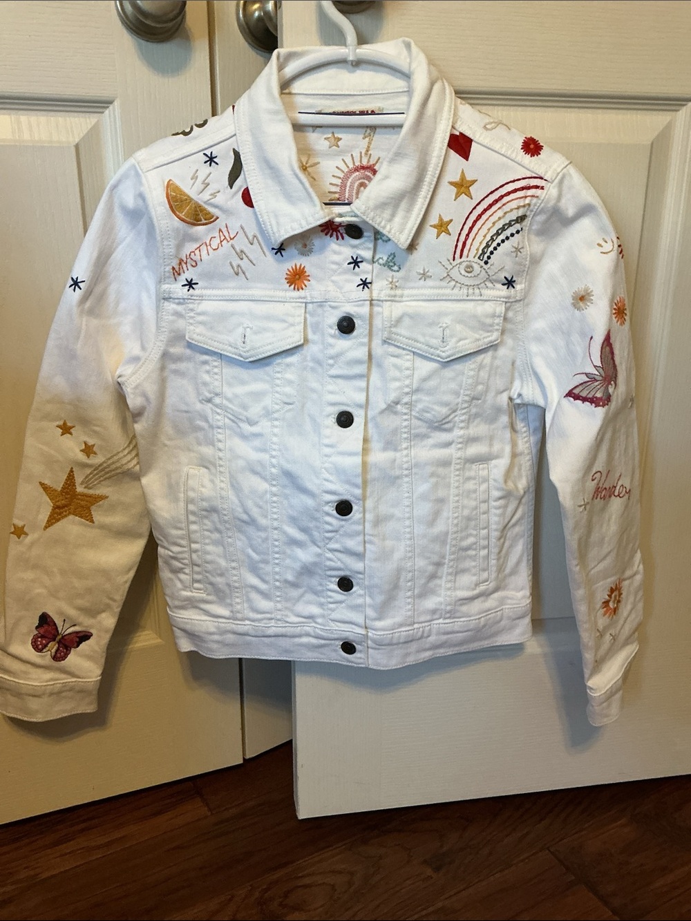 Johnny Was Denim Embroidered White Denim Jean Jacket
